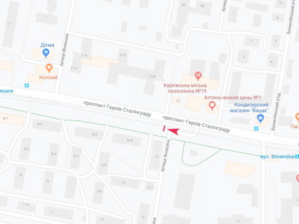 Billboard B in Kharkiv, 3x6  Байрона (кол. Героїв Сталінграда) пр. - Фонвізіна вул., 10, в центр scheme