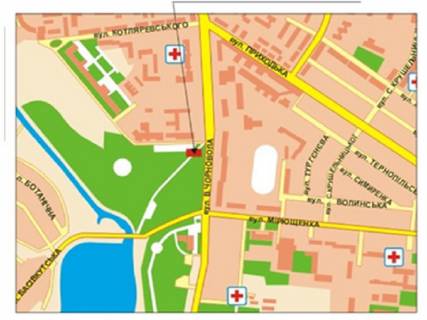 Билборд A в Ровно Чорновола вул., 74 - Котляревського вул. схема