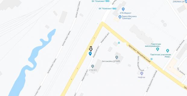 Билборд B в Днепр (Днепропетровск), 6х3  з'їзд з Амурського мосту на Лівий берег схема