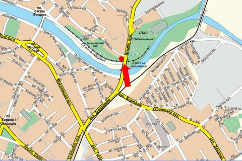 Билборд  в Ужгороде, 3x6  Шумна вул., транспортний міст, в центр, до вокзалу схема