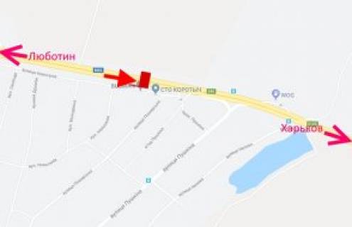 Билборд A в Коротыче, 3x6  Траса Київ - Харків, 465 км - с. Коротич, СТО, (1), у бік м. Харків схема