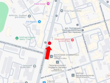 Ситилайт A в Киеве, 1.8x1.2  Чорновола вул., 29, зупинка "Маршала Рибалка схема