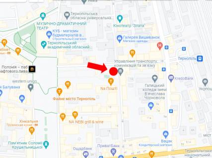 Ситилайт  в Тернополе, 1.8x1.2  Чорновола вул., 4, біля Укртелекому, в бік Привокзального майдану схема