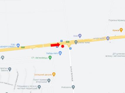 Билборд A в Киеве, 3x6  шосе Берестейське (шосе Брест-Литовське), поворот на автодром "Чайка", напрямок в Київ схема