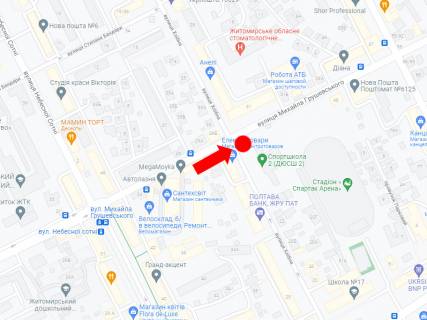 Скроллер A в Житомире, 2.3x3.14  Грушевського вул. (кол. Котовського вул.) / Хлібна вул., 24, з центру - 398965 схема