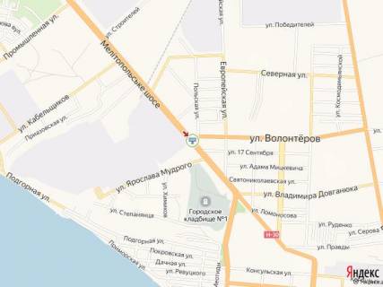 Билборд A в Бердянске Мелитопольское шоссе - Волонтеров ул. схема