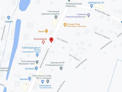 Видеоборд A в Рожище Незалежності вул., 1, аптека "Волиньфарм", прайс за ролик 10 сек 1 вихід/5 хвилин, на двосторонньому екрані, від 144 виходів на день. Розрахунок для інших параметрів трансляції уточнюйте у менеджера. - 380363 схема