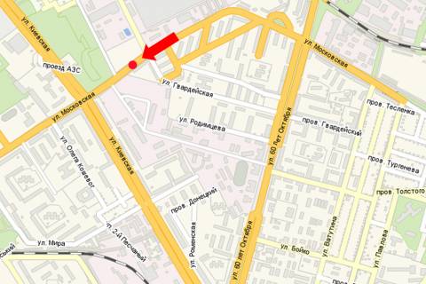 Билборд  в Кременчуге, 3x6  Московська вул., 33/27 / Гвардійська вул., біля завода "КРАЗ" схема