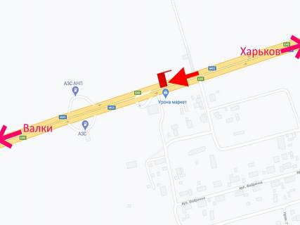 Билборд A в Травневе (Травневе), 3x6  Траса Київ - Харків - с. Травневе, маркет "Крон", (2), у бік м. Валки схема