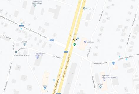 Billboard B in Dnipro (Dnipropetrovsk), 6.2х3.15  prosp. Slobozans'kij (Gazeti Pravda) - st. Magdalinivs'ka, ruh do centru, na svitlofori scheme