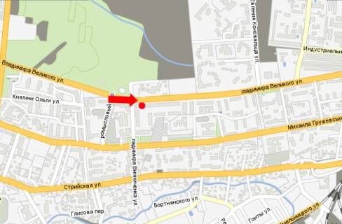 Билборд  в Дрогобыче, 3x6  Володимира Великого вул., біля магазину «М’ясний світ», в бік з/д вокзалу схема