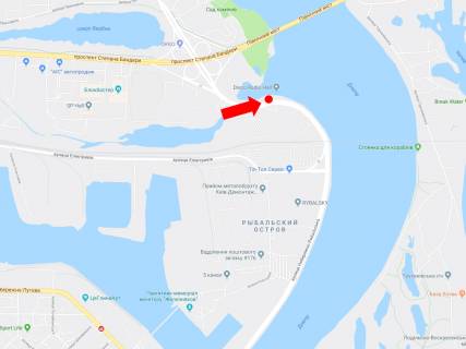 Билборд  в Киеве, 3x6  Набережно-Рибальська вул., 550м до Подільсько-Воскресенського мосту, в бік Набережно-Хрещатицької вул. схема