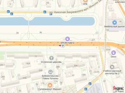 Билборд A в Киеве Шухевича пр. (колиш. Ватутіна), 26-30, навпроти АЗС БРСМ-Нафта, з центру схема