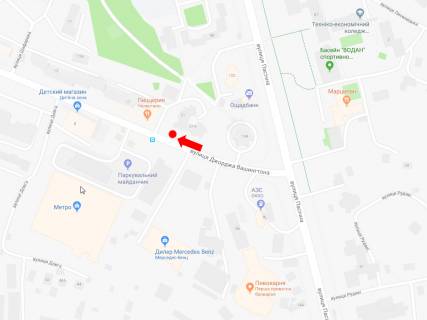 Ситилайт A в Львове, 1.8x1.2  Вашингтона вул., 21 (зупинка "Метро-2"), навпроти супермаркету Metro, в сторону вул. Зеленої схема