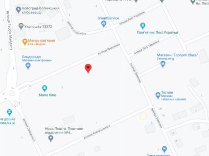 Видеоборд A в Звягель (Новоград-Волынский) Шевченка вул., 2/1, аптека "Мед Сервіс", №К028, прайс за ролик 10 сек 1 вихід/5 хвилин, з 8:00-22:00. Розрахунок для інших параметрів трансляції уточнюйте у менеджера. - 301471 схема