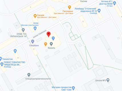Билборд A в Энергодаре Українська вул., 27А, аптека "Мед Сервіс", №Дн131, прайс за ролик 10 сек 1 вихід/5 хвилин, з 8:00-22:00. Розрахунок для інших параметрів трансляції уточнюйте у менеджера. схема