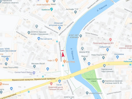 Бэклайт A в Харькове, 2.3x3.14  Харківська набережна, 2а - Миколаївська (кол. Короленка) вул., з центру схема