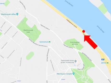 Видеоборд  у Києві, 2.3x3.14  Набережне шосе вул., 650 м. від ст.м. "Дніпро", в бік Подолу, (ролик 10 сек, 1 вихід/1,5 хвилини) - 441460 схема