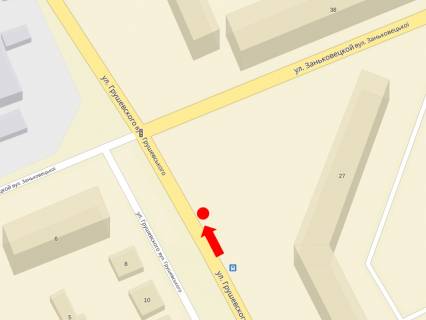 Билборд A в Ужгороде, 3x6  Грушевського вул., 29 / Марії Заньковецької (Шолохова) вул., в бік Капушанської вул. схема