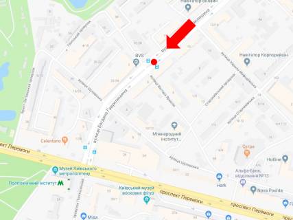 Ситилайт A в Киеве, 1.8x1.2  Гаврилишина вул. (колиш. вул. Василевської), 8 / вул. Ярмоли, роздільник, біля магазину "АТБ", "Рода", в бік просп. Берестейський (Перемоги) схема