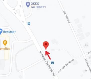 Билборд A в Белой Церкви, 3х6  Вул. Грибоєдова, торгівельне містечко біля АЗС ОККО схема