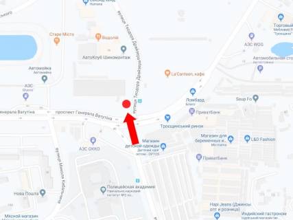 Prismatron, Prism A in Kyiv, 3x6  Suhevica av. (kolis. Vatutina av.) - st. Drajzera, na svitlofori, bila rinku "Troesina", v storonu st. Maakovs'kogo, st.m. "Pocajna" - 215122 scheme