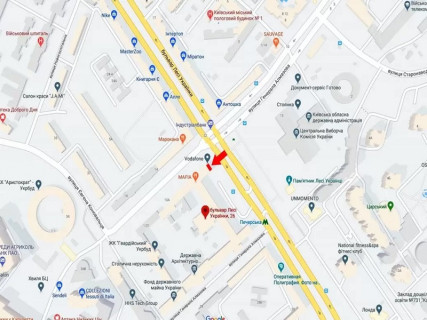 Видеоборд A в Киеве, 15.3x6.1  Українки бул., 26, ст.м. "Печерськ" - 642983 схема
