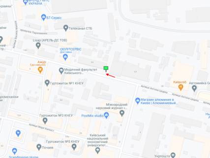 Билборд A в Киеве Цедіка вул. (колиш. вул. Потьє), 8-А - вул. Нестерова, біля заводу "Росинка", в сторону Євгенії Мірошниченко вул. (Софії Перовської) схема
