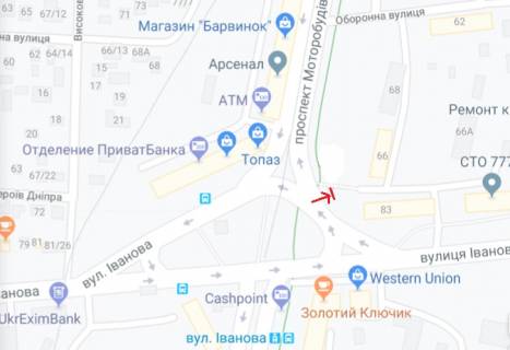 Билборд A в Запорожье, 6х3  Моторобудівників просп. - Іванова вул. схема