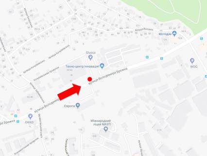 Билборд B в Киеве, 2.3x3.14  Брожка вул. (колиш. Кіровоградська вул.), 38, біля АЗС "Glusco", в сторону Грінченка вул. схема