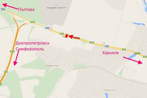 Билборд B в Комунар (Комунар), 3x6  Траса Київ - Харків - Довжанський, 463 км - с. Комунар, у бік Києва схема