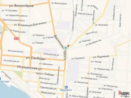 Билборд B в Бердянске Восточный пр. - Петровский путь ул., возле ТЦ "Амстор" схема
