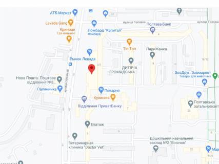 Видеоборд A в Полтаве Чураївни вул., 3/2, аптека "Мед Сервіс", №Х047, прайс за ролик 10 сек 1 вихід/5 хвилин, з 8:00-22:00. Розрахунок для інших параметрів трансляції уточнюйте у менеджера. - 301492 схема