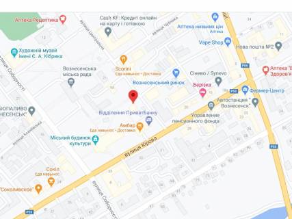 Видеоборд A в Вознесенске Центральна вул., 9, аптека "Мед Сервіс", №Юг006, прайс за ролик 10 сек 1 вихід/5 хвилин, з 8:00-22:00. Розрахунок для інших параметрів трансляції уточнюйте у менеджера. - 301301 схема