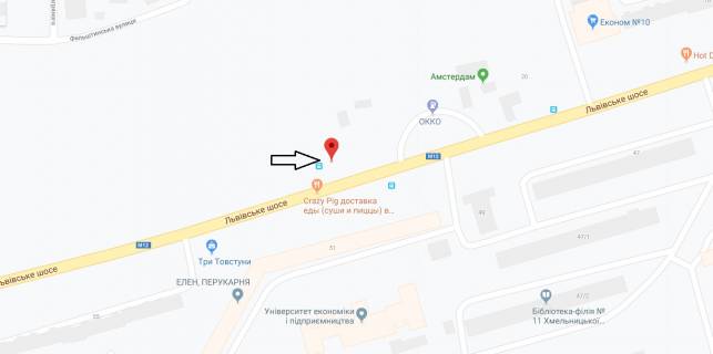 Білборд, Бігборд (Борд)  B у Хмельницькому, 3х6  шосе Львівське, 55 (верх) схема