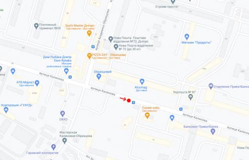 Non-Standard A in Dnipro (Dnipropetrovsk), 0,79х1,85  Vst.Kalinova, bila bud.81, za st.Akademika Obrazcova scheme