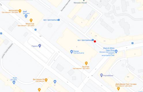 Нестандарт B в Днепр (Днепропетровск), 0,92х2,00  Вул.Центральна, біля буд.2/4, навпроти ТЦ ПАССАЖ схема