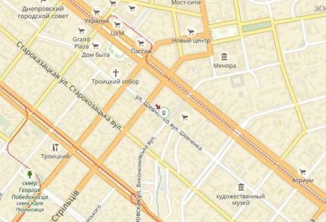 Ситилайт  в Днепр (Днепропетровск) вул.Шевченко, 32, біля Катеринославського б-ру, поруч готель "Каспій" схема