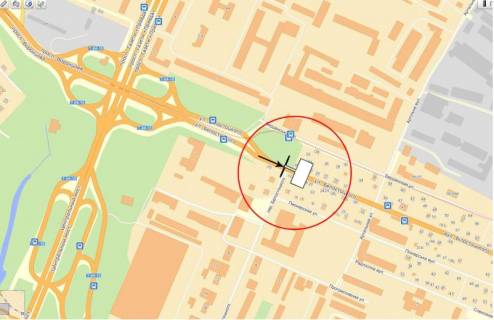 Билборд  в Днепр (Днепропетровск) вул.Любарського (колишня Білостоцького), з центру (буд.№10) схема