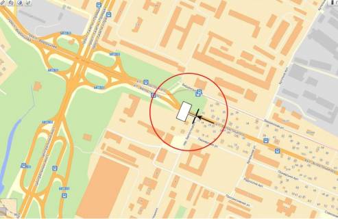 Билборд  в Днепр (Днепропетровск) вул.Любарського (колишня Білостоцького), з центру (буд.№10) схема