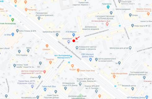 Нестандарт A в Днепр (Днепропетровск), 0,75х1,48 (перф)  Вул. Володимира Вернадського (Дзержинського), біля буд.1 схема