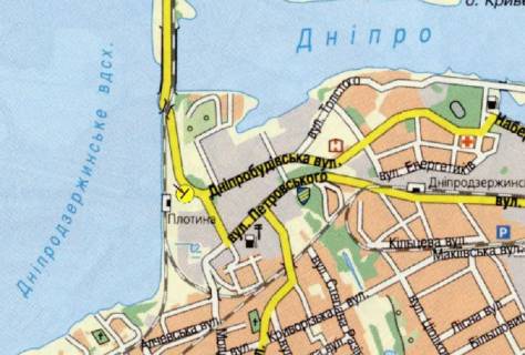 Билборд  в Каменское (Днепродзержинск) Гребля, біля Дніпродзержинської ГЕС, в'їзд, з центру схема