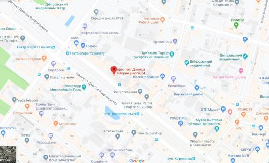 Сiтiлайт  у Дніпро (Дніпропетровськ) пр. Дмитра Яворницького (Карла Маркса), 64, АТБ-Маркет схема