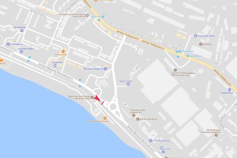 Билборд A в Днепр (Днепропетровск), 6х3  вул. Сонячна Набережна (Маршала Малиновського), 21 (навпроти кола, кафе "Берег") схема