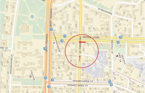 Билборд  в Днепр (Днепропетровск) пр. Олександра Поля (Кірова), 12 - вул. Володимира Антоновича (Свердлова) схема