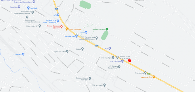 Білборд, Бігборд (Борд)  B у Василівці, 6х3   бул. Центральный 14, тр-М18 АЗС ПАРАЛЕЛЬ схема