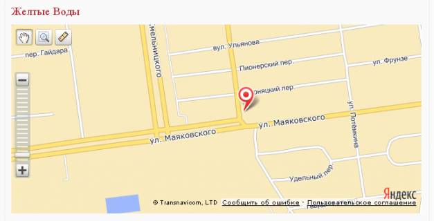 Билборд A в Желтых Водах, 3х6  перехрестя вул.Авангардна-вул.Музейна (колишня вул. Маяковського-Першотравнева схема