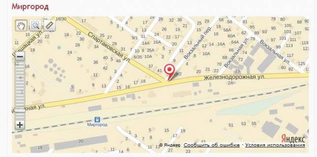Billboard B in Mirgorod, 3х6  na rozi vulic' Zaliznicnoi ta prov. Vokzal'nogo scheme