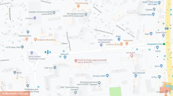 Билборд B в Киеве, 3*6 м  Ак. Ефремова, 17 (Уборевича), в сторону метро Академгородк схема