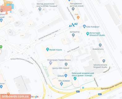 Билборд A в Киеве, 3*6 м  ул. Нестайка Всеволода (Мильчакова), 8, в сторону Митрополита Андрея Шептицького вул. (Луначарського) схема